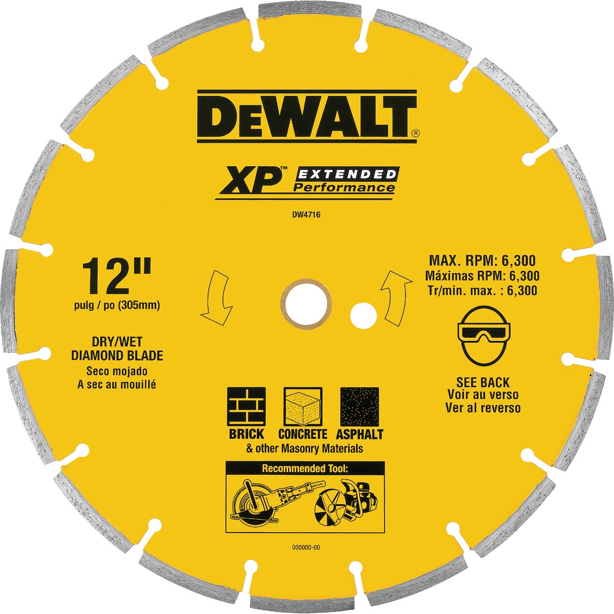 DeWalt Extended Performance 12 In. Laser Welded Segmented Rim Dry/Wet Cut Diamond Blade