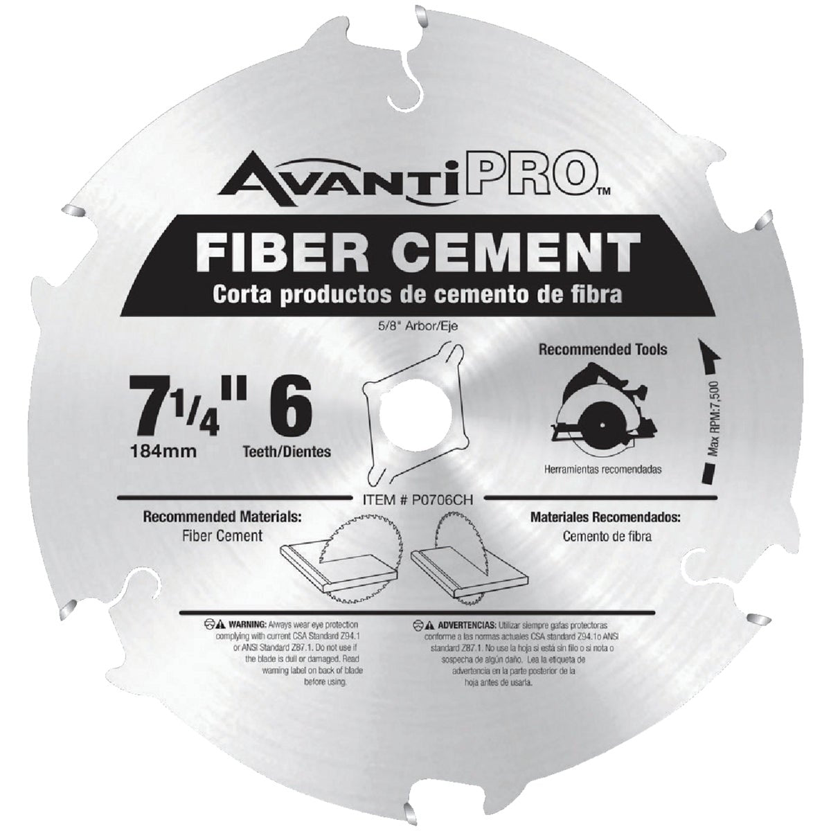 Avanti Pro 7-1/4 In. 6-Tooth Fiber Cement Circular Saw Blade