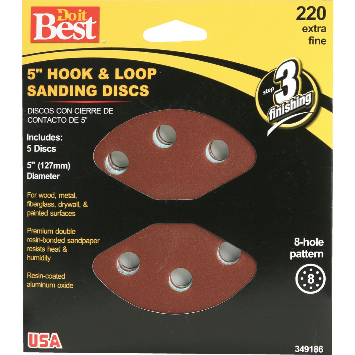 Do it Best 5 In. 220-Grit 8-Hole Pattern Vented Sanding Disc with Hook & Loop Backing (5-Pack)