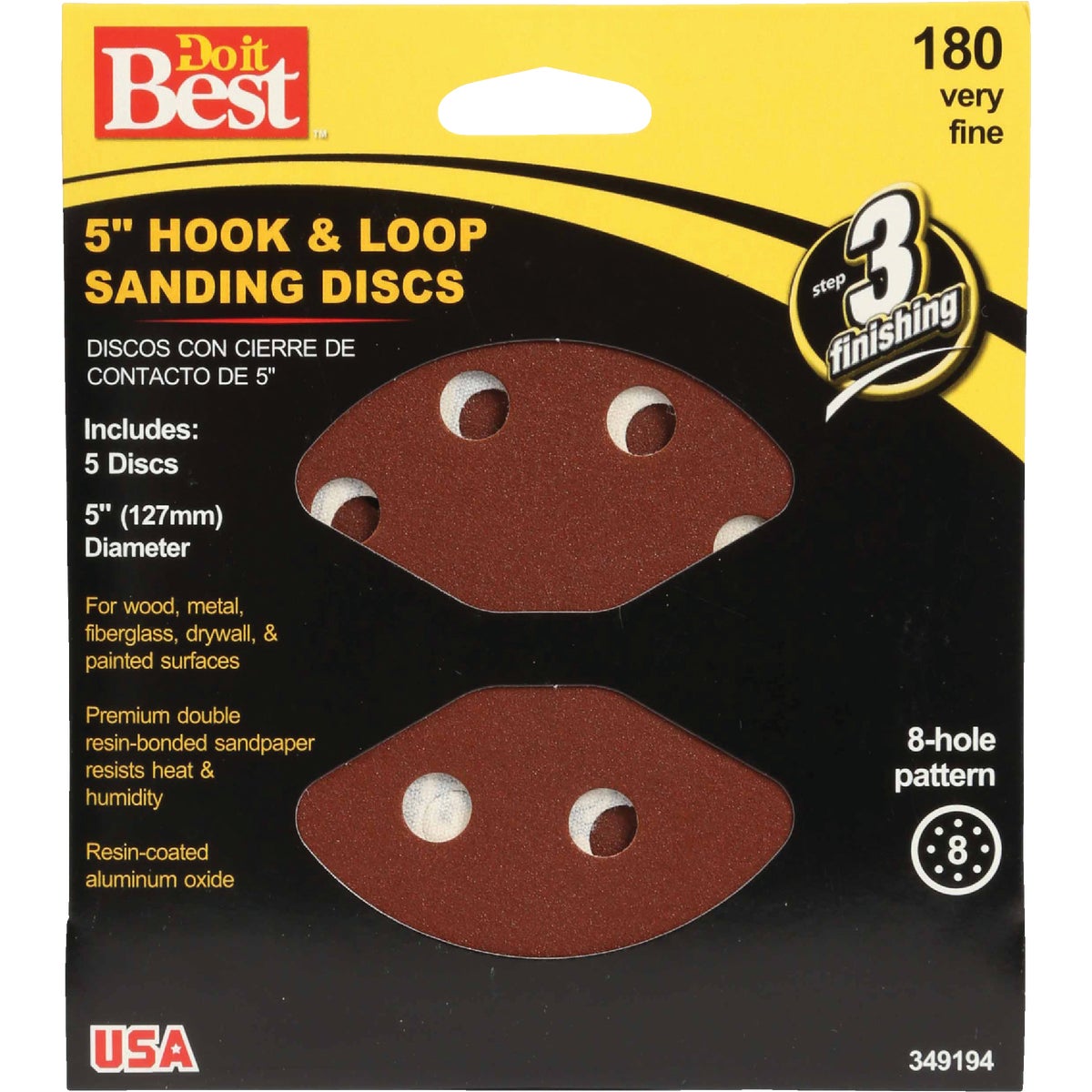 Do it Best 5 In. 180-Grit 8-Hole Pattern Vented Sanding Disc with Hook & Loop Backing (5-Pack)