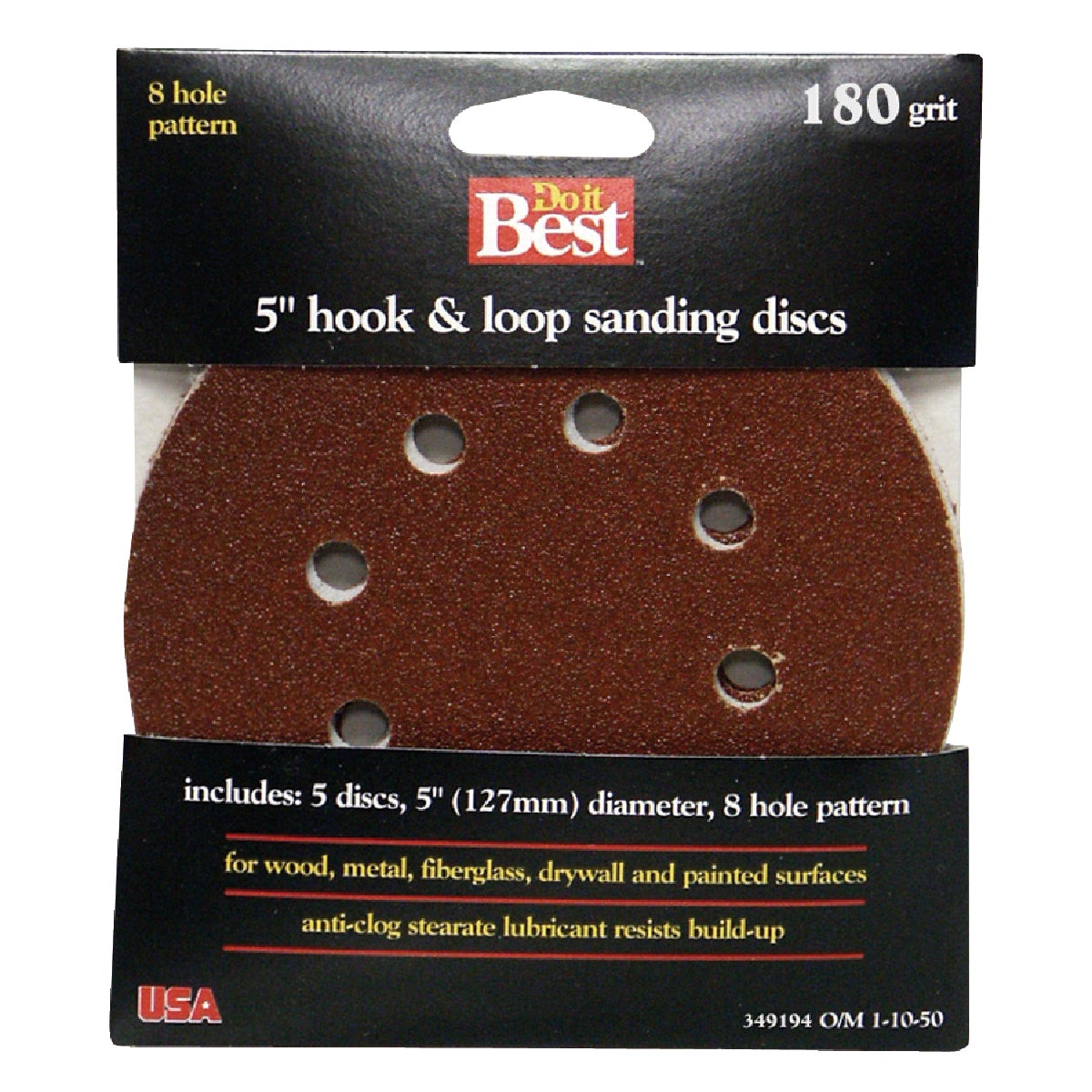 Do it Best 5 In. 320-Grit 8-Hole Pattern Vented Sanding Disc with Hook & Loop Backing (5-Pack)