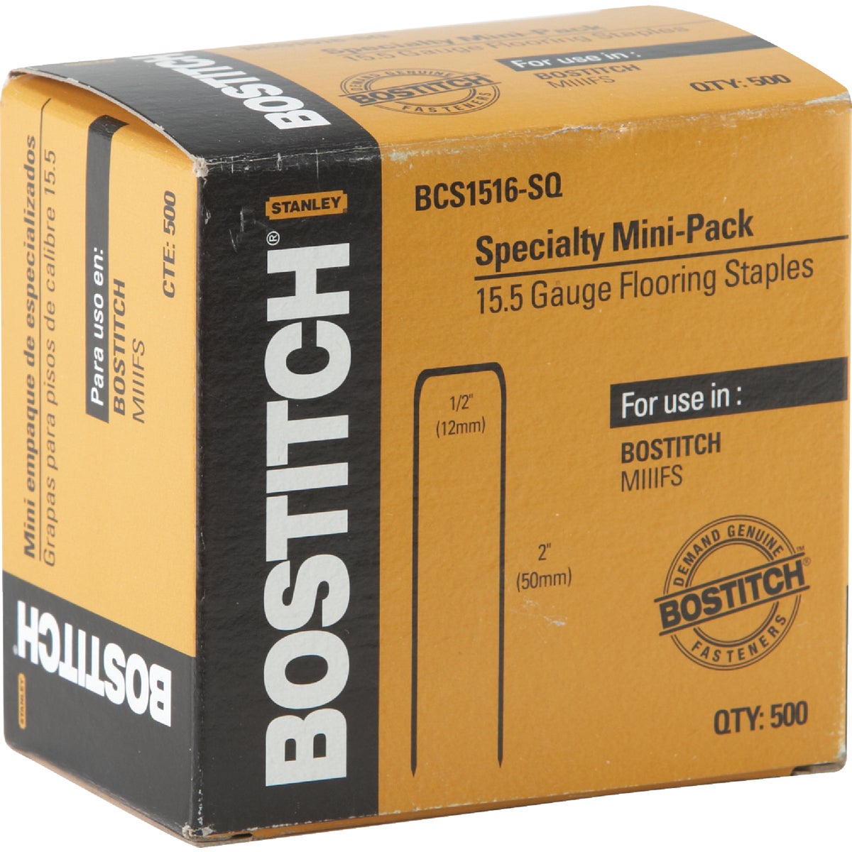 Bostitch 15-1/2-Gauge Galvanized Hardwood Flooring Staple, 1/2 In. x 2 In. (500 Ct.)