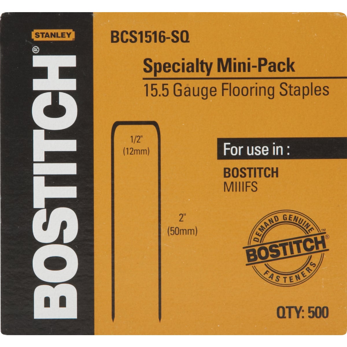 Bostitch 15-1/2-Gauge Galvanized Hardwood Flooring Staple, 1/2 In. x 2 In. (500 Ct.)