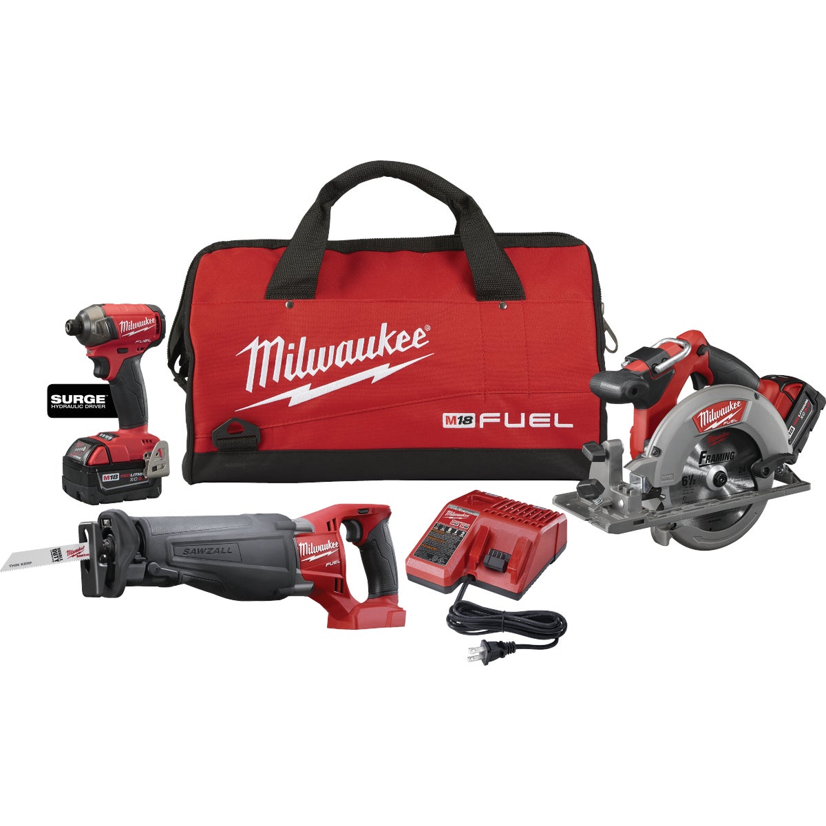 Milwaukee 3-Tool M18 FUEL Lithium-Ion Brushless Impact Driver, Sawzall & Circular Saw Cordless Tool Combo Kit