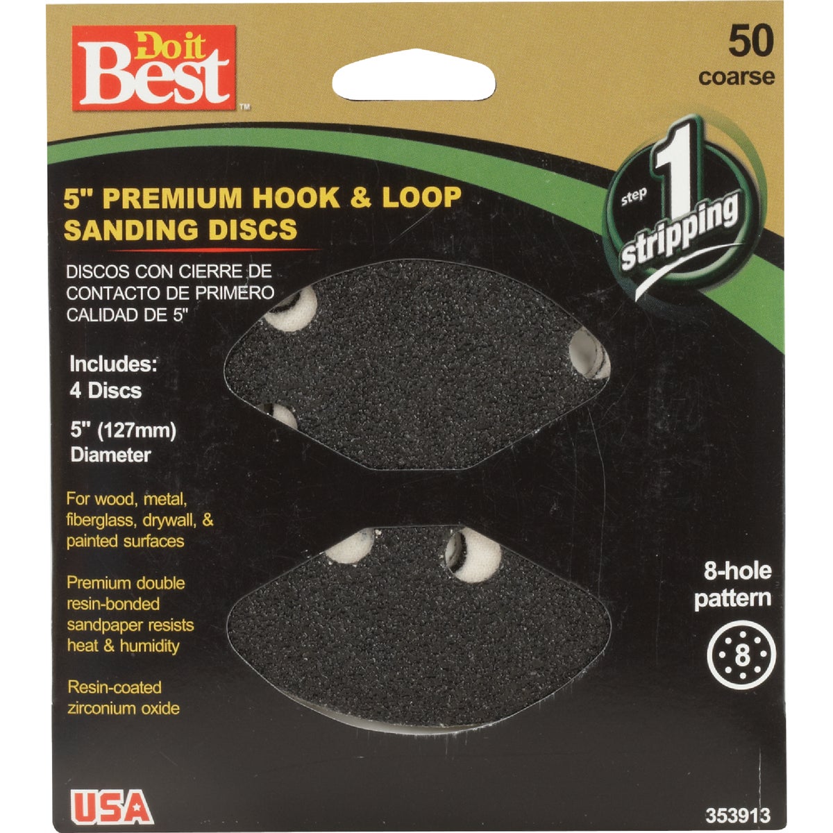 Do it Best 5 In. 50-Grit 8-Hole Pattern Black Zirconium Vented Sanding Disc with Hook & Loop Backing (4-Pack)