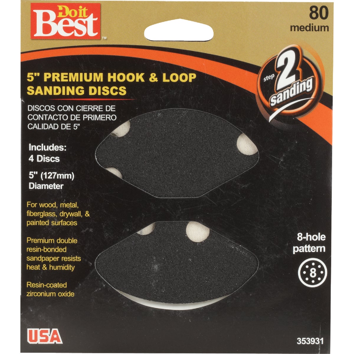 Do it Best 5 In. 80-Grit 8-Hole Pattern Black Zirconium Vented Sanding Disc with Hook & Loop Backing (4-Pack)