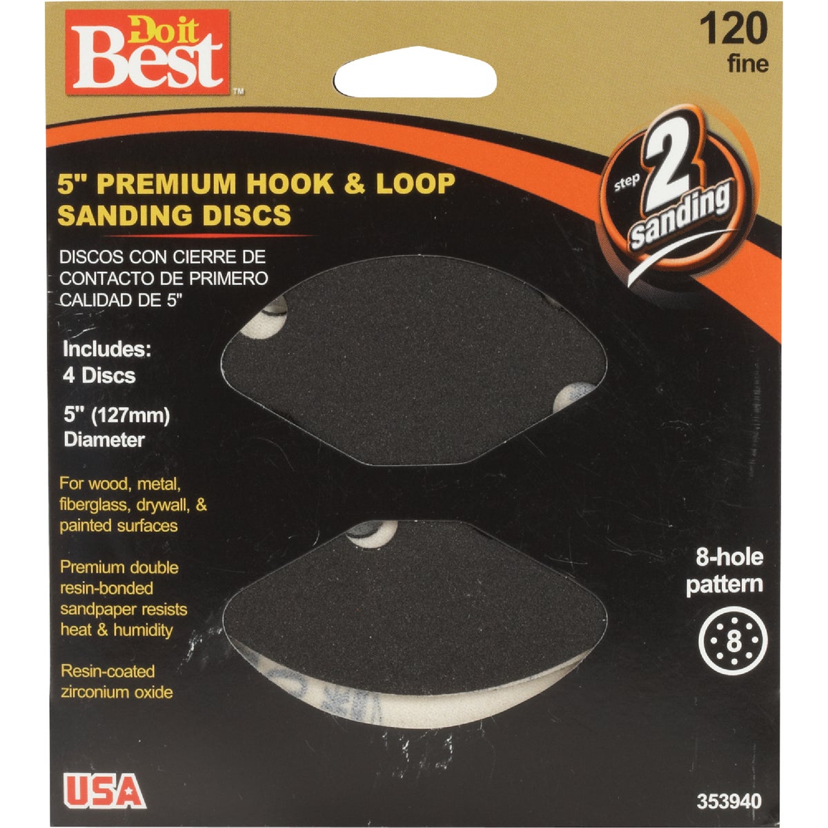 Do it Best 5 In. 120-Grit 8-Hole Pattern Black Zirconium Vented Sanding Disc with Hook & Loop Backing (4-Pack)