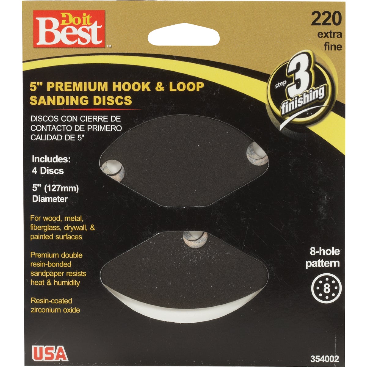 Do it Best 5 In. 220-Grit 8-Hole Pattern Black Zirconium Vented Sanding Disc with Hook & Loop Backing (4-Pack)