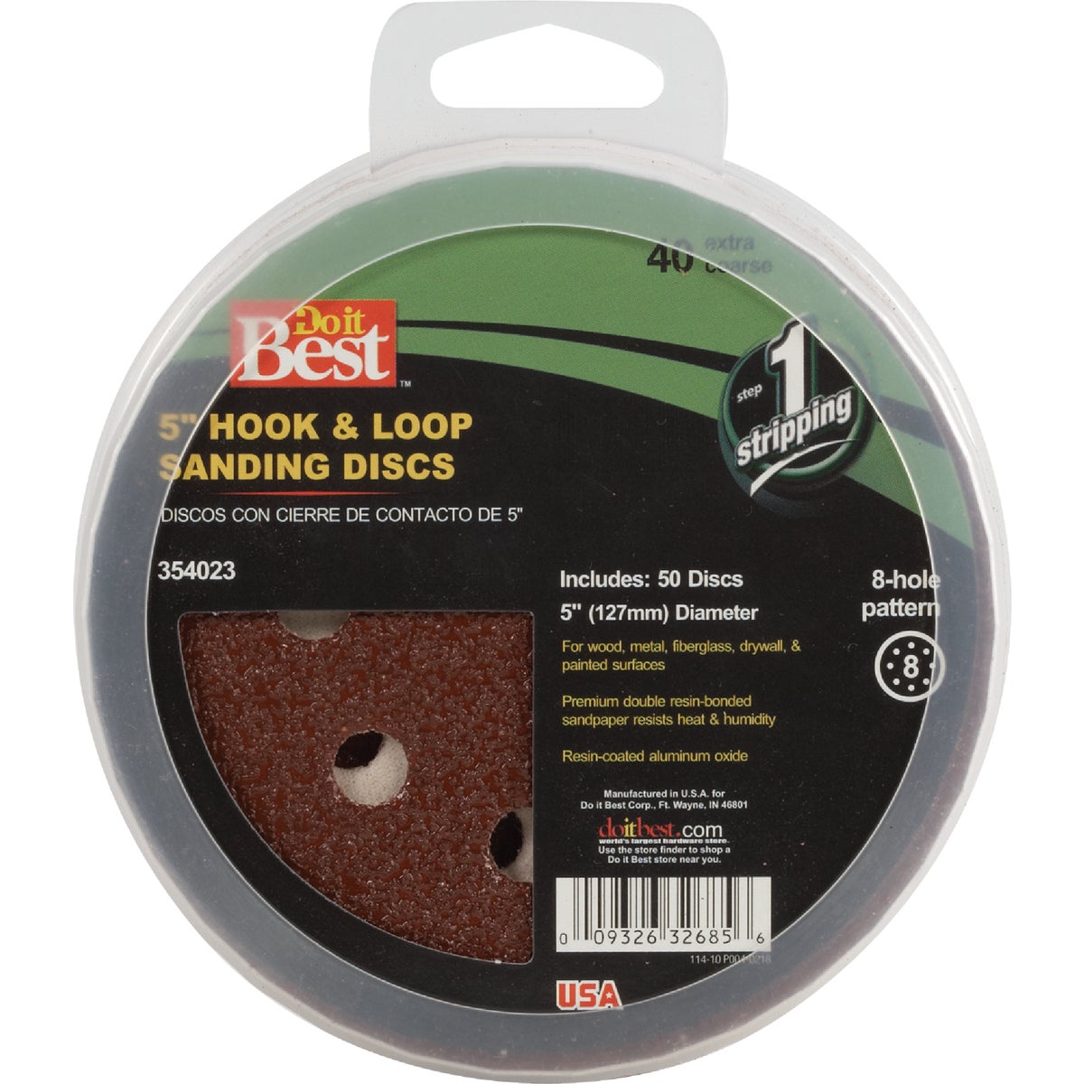 Do it Best 5 In. 40-Grit 8-Hole Pattern Vented Sanding Disc with Hook & Loop Backing (50-Pack)