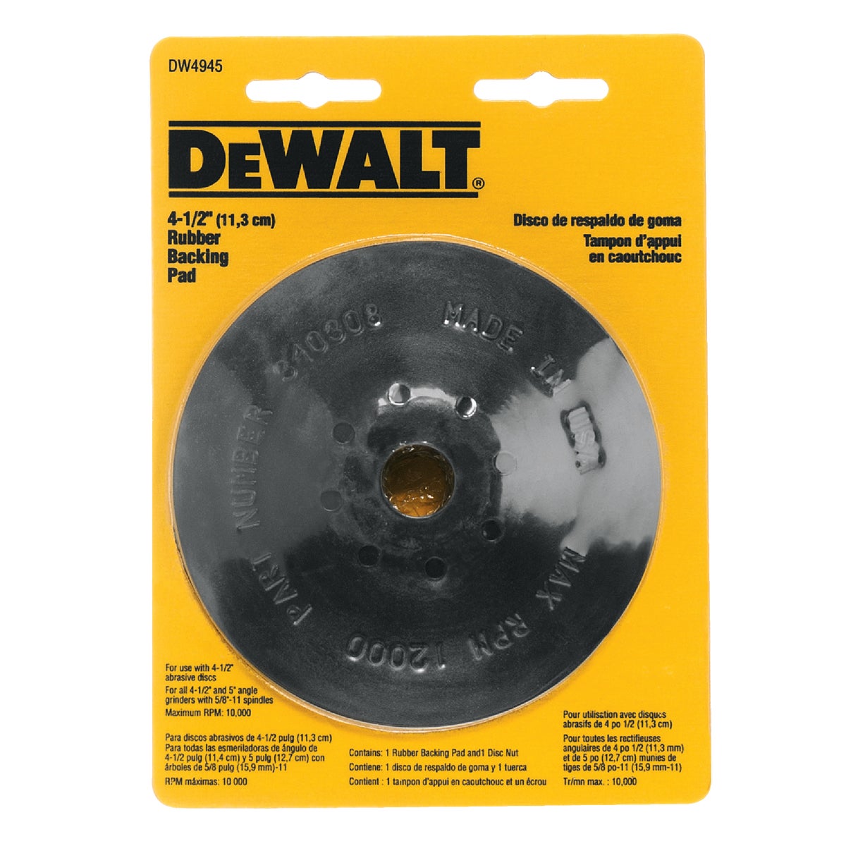 DeWalt 4-1/2 In. Power Angle Grinder Rubber Backing Pad