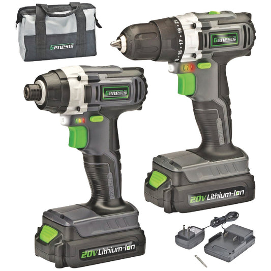 Genesis 20V 2-Tool Lithium-Ion Drill/Driver & Impact Driver Cordless Tool Combo Kit