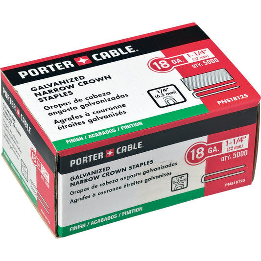 Porter Cable 18-Gauge Galvanized Narrow Crown Finish Staple, 1/4 In. x 1-1/4 In. (5000 Ct.)