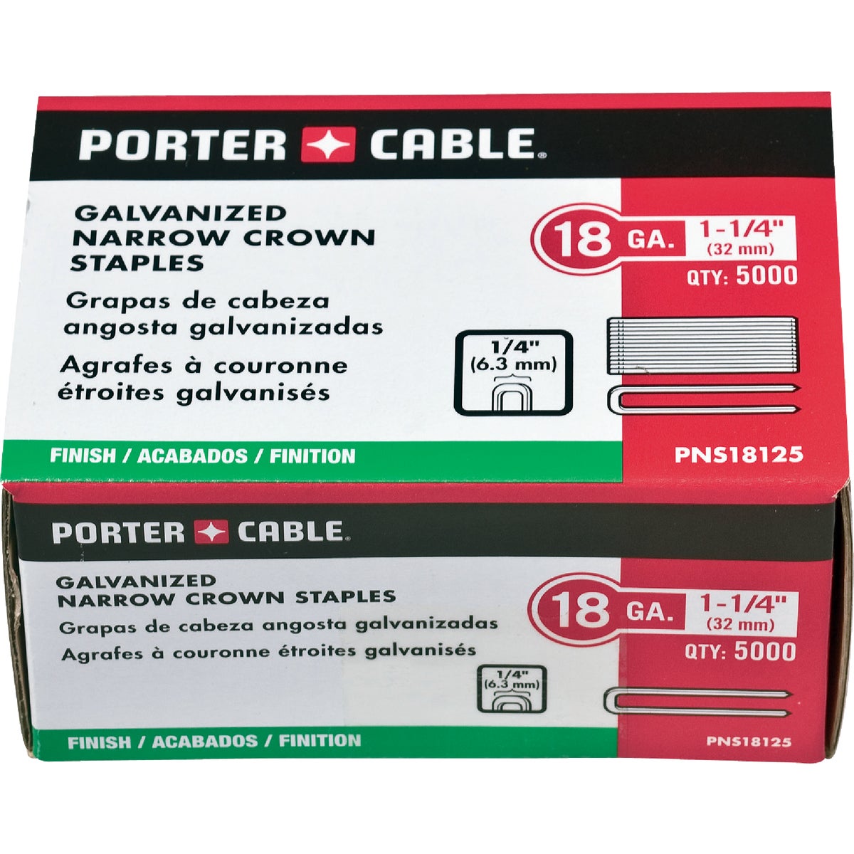 Porter Cable 18-Gauge Galvanized Narrow Crown Finish Staple, 1/4 In. x 1-1/4 In. (5000 Ct.)