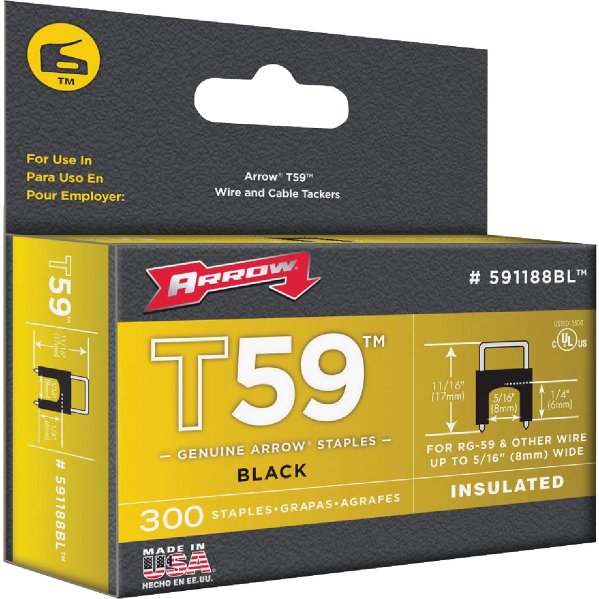 Arrow Insulated Black Cable Staple, 1/4 In. (300-Pack)