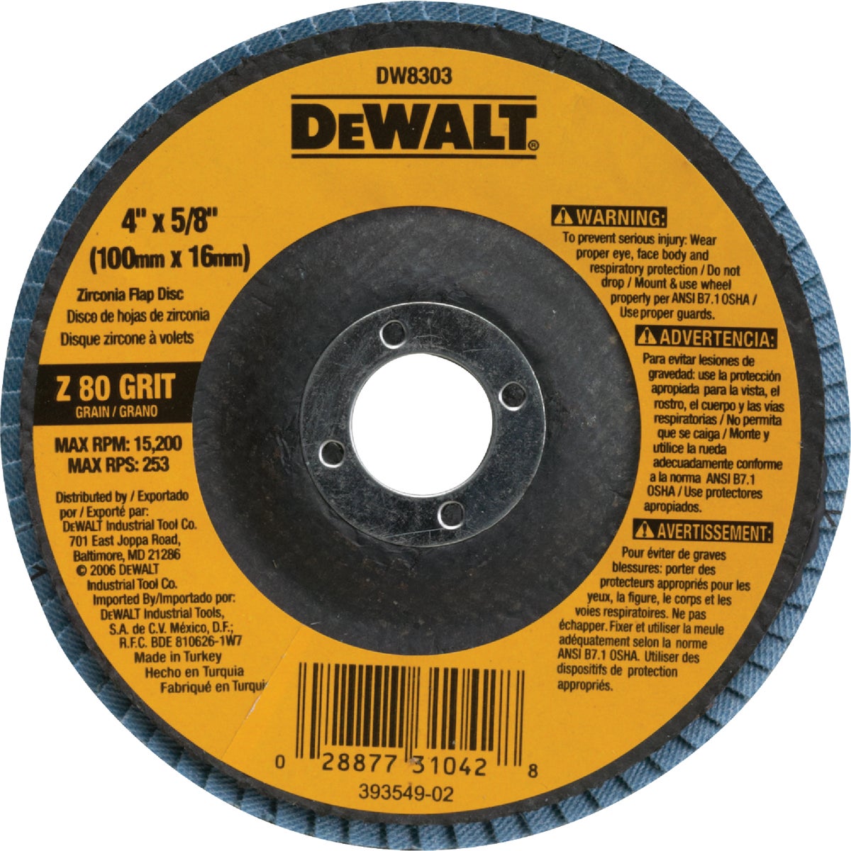 DeWalt 4 In. x 5/8 In. 80-Grit Type 27 High Performance Zirconia Angle Grinder Flap Disc