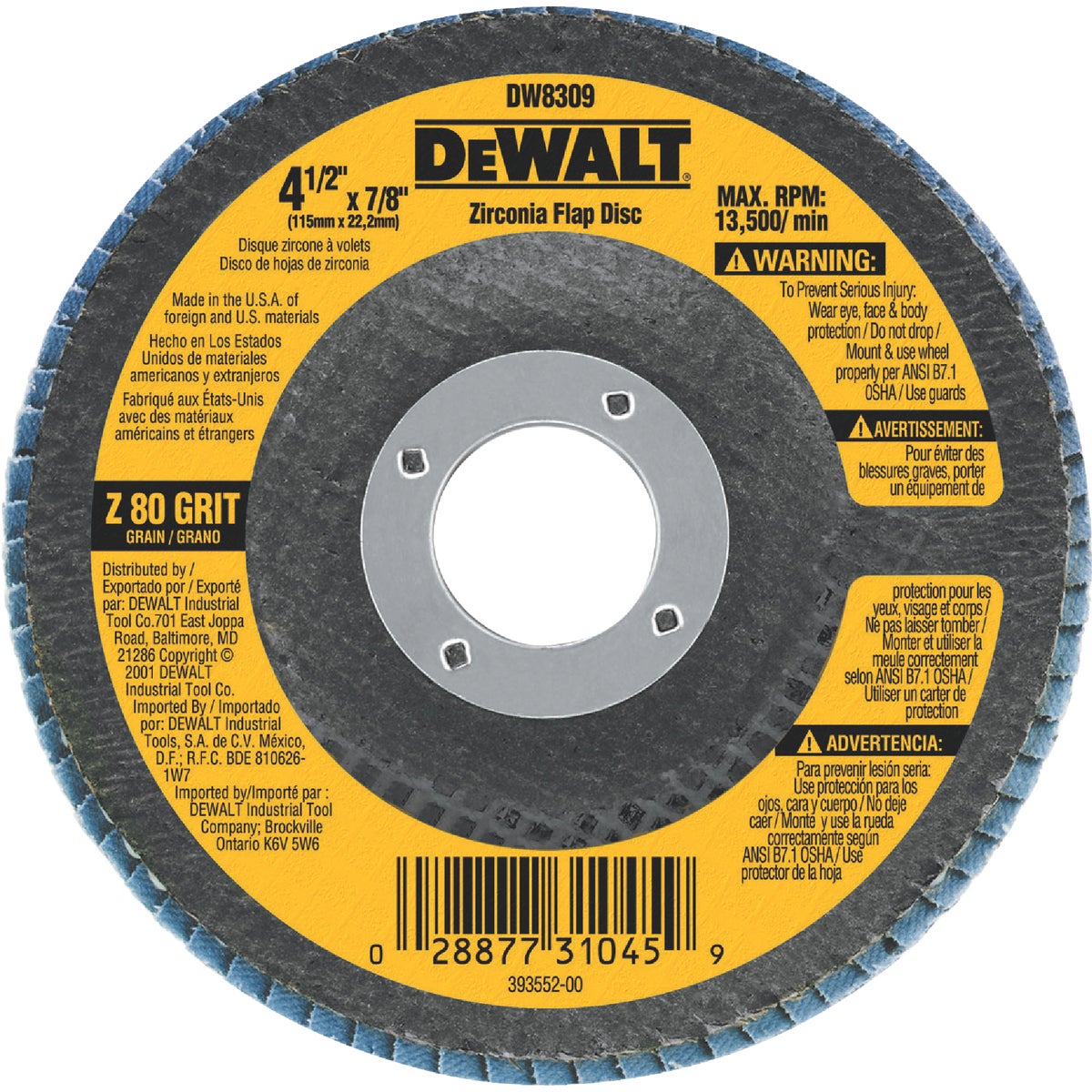 DeWalt 4-1/2 In. 80-Grit Type 29 High Performance Zirconia Angle Grinder Flap Disc