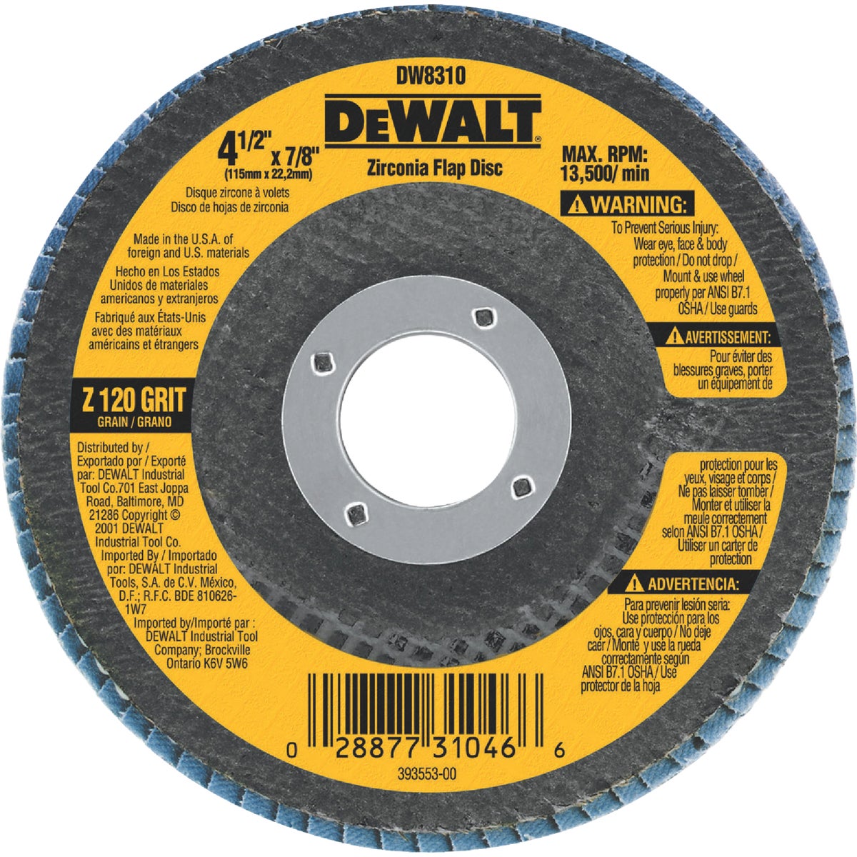 DeWalt 4-1/2 In. 120-Grit Type 29 High Performance Zirconia Angle Grinder Flap Disc