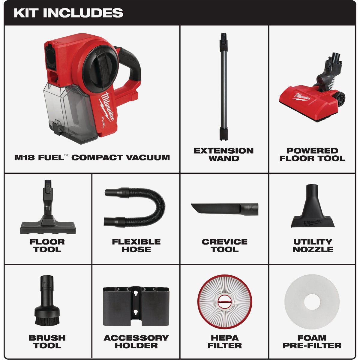 Milwaukee M18 FUEL 18 Volt Lithium-Ion Brushless Cordless 0.25 Gal Compact Wet/Dry Vacuum (Bare Tool)