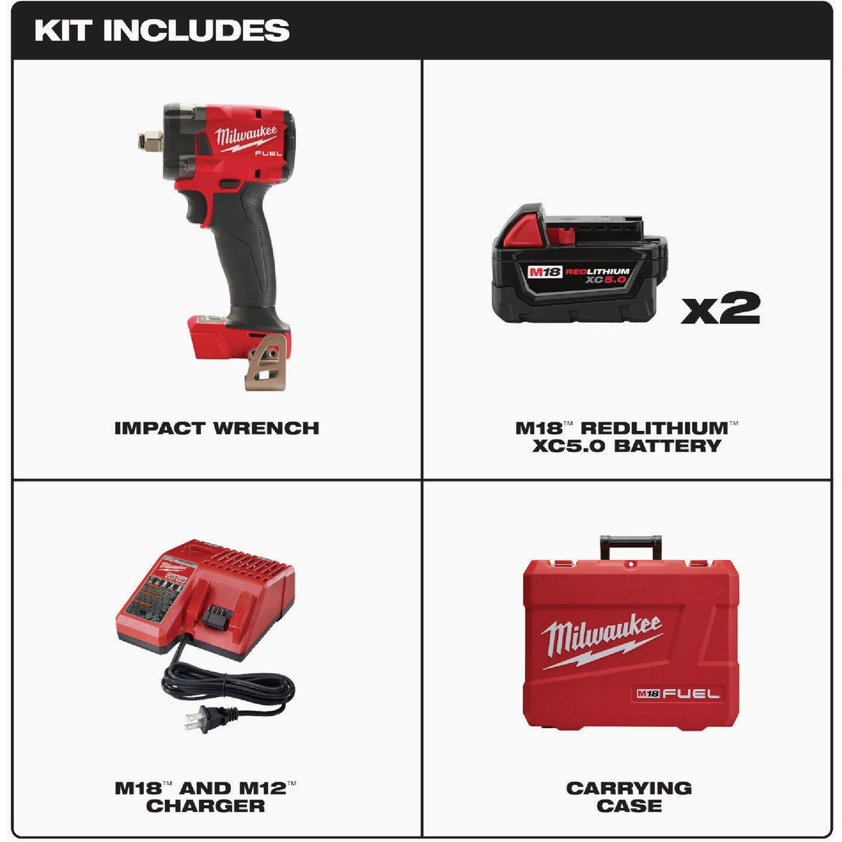 Milwaukee M18 FUEL 18 Volt Lithium-Ion Brushless 1/2 In. Compact Impact Wrench w/Friction Ring Kit