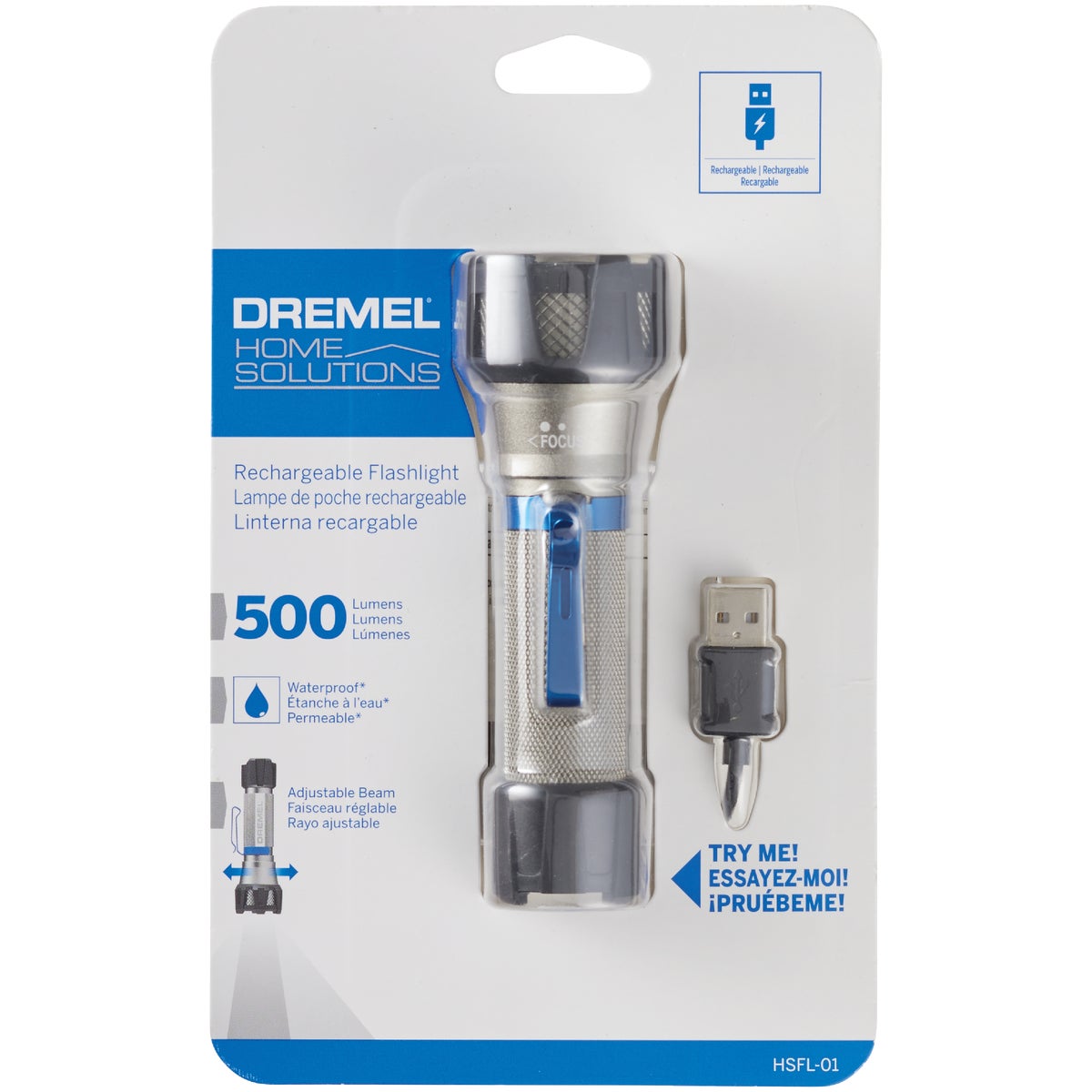 Dremel Home Solutions LED Aluminum 500 Lm. USB Rechargeable Flashlight