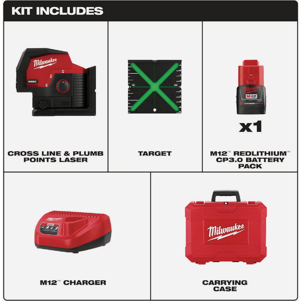 Milwaukee M12 Green 360-Degree 3-Plane Laser Kit