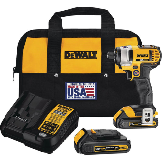 DeWalt 20 Volt MAX Lithium-Ion 1/4 In. Hex Cordless Impact Driver Kit (2-Battery)