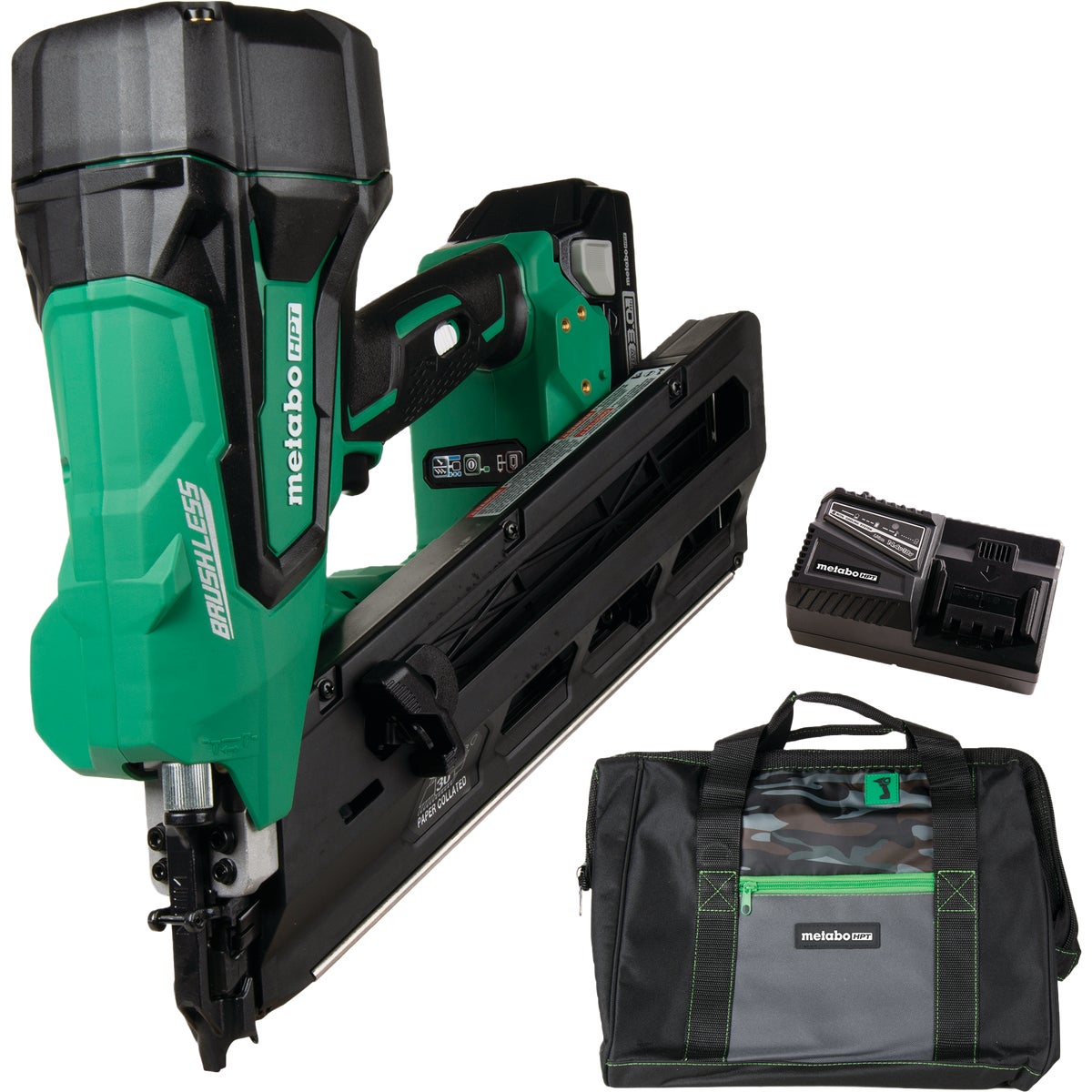 Metabo HPT 18V Lithium-Ion Brushless 30 Degree Paper Tape Cordless Framing Nailer Kit