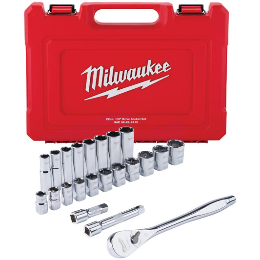 Milwaukee Standard 1/2 In. Drive 6-Point Ratchet & Socket Set (22-Piece)