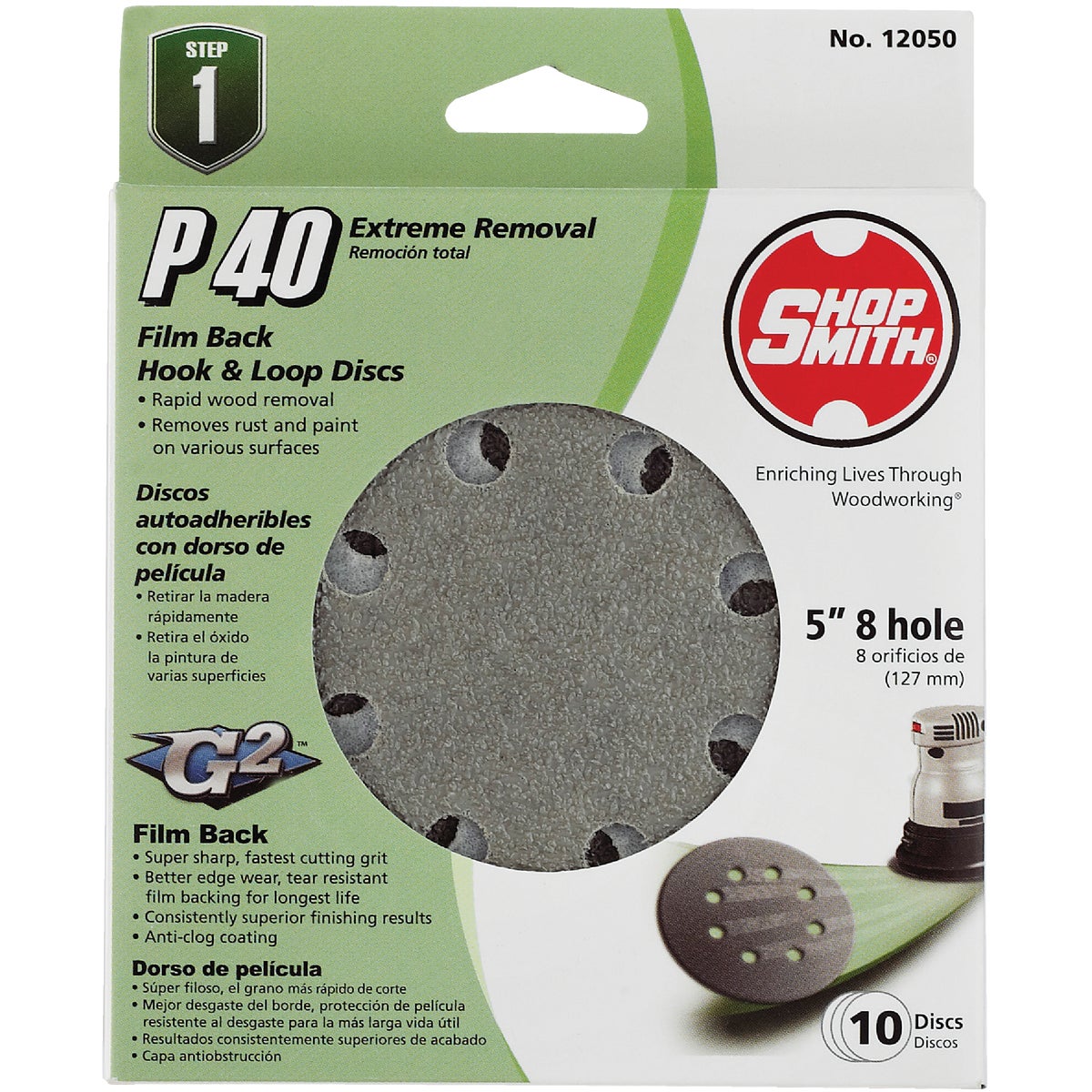 Shop Smith 5 In. 40-Grit 8-Hole Pattern Vented Sanding Disc with Hook & Loop Backing (10-Pack)