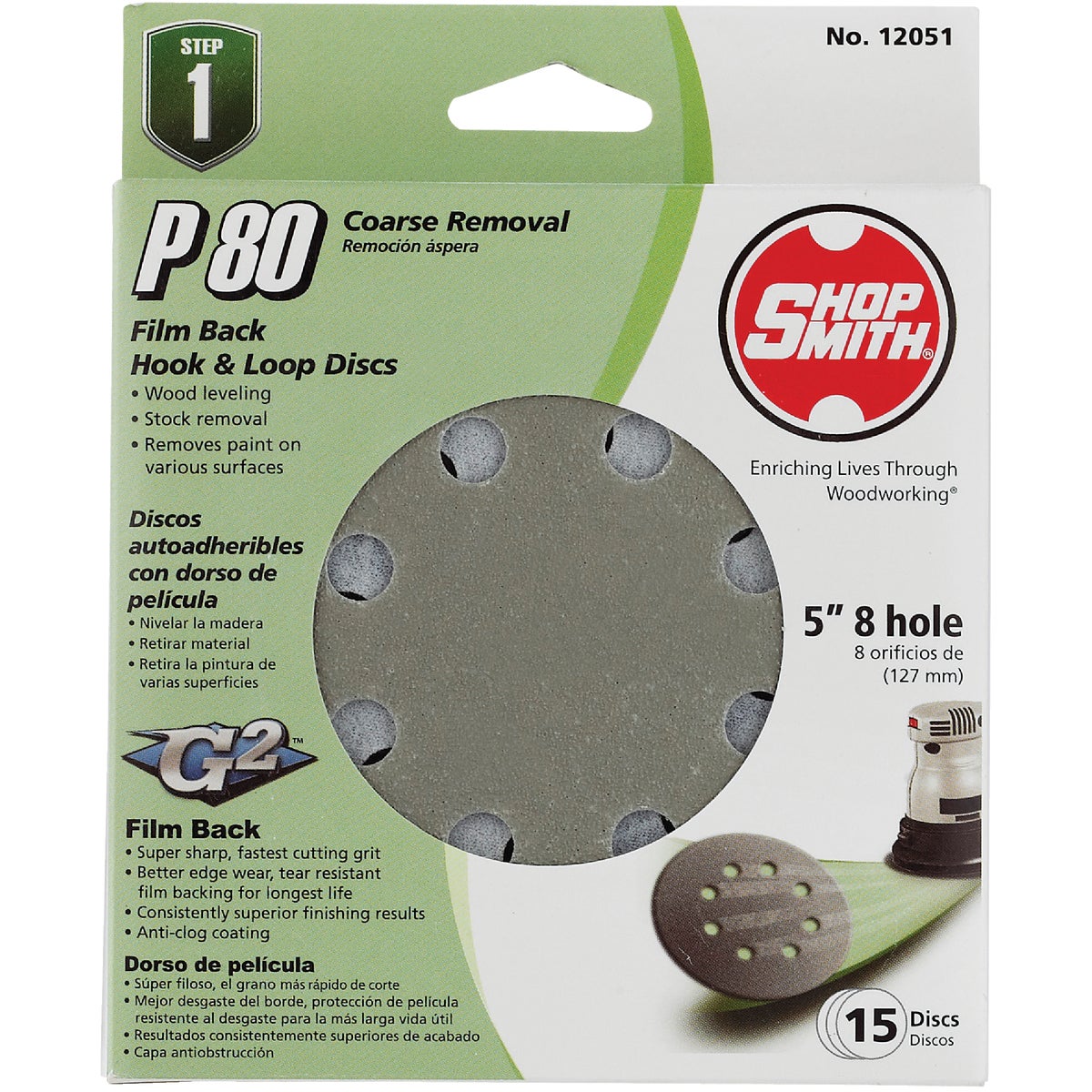 Shop Smith 5 In. 80-Grit 8-Hole Pattern Vented Sanding Disc with Hook & Loop Backing (15-Pack)