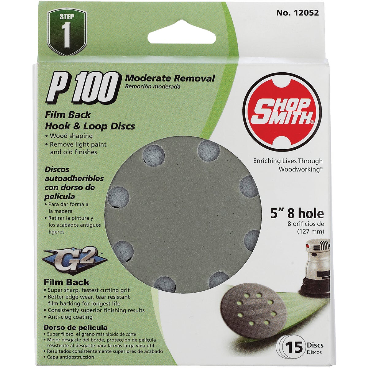 Shop Smith 5 In. 100-Grit 8-Hole Pattern Vented Sanding Disc with Hook & Loop Backing (15-Pack)