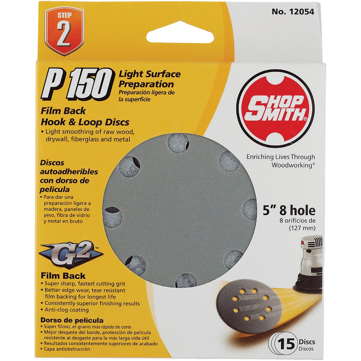 Shop Smith 5 In. 150-Grit 8-Hole Pattern Vented Sanding Disc with Hook & Loop Backing (15-Pack)