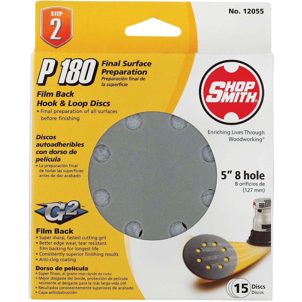 Shop Smith 5 In. 180-Grit 8-Hole Pattern Vented Sanding Disc with Hook & Loop Backing (15-Pack)