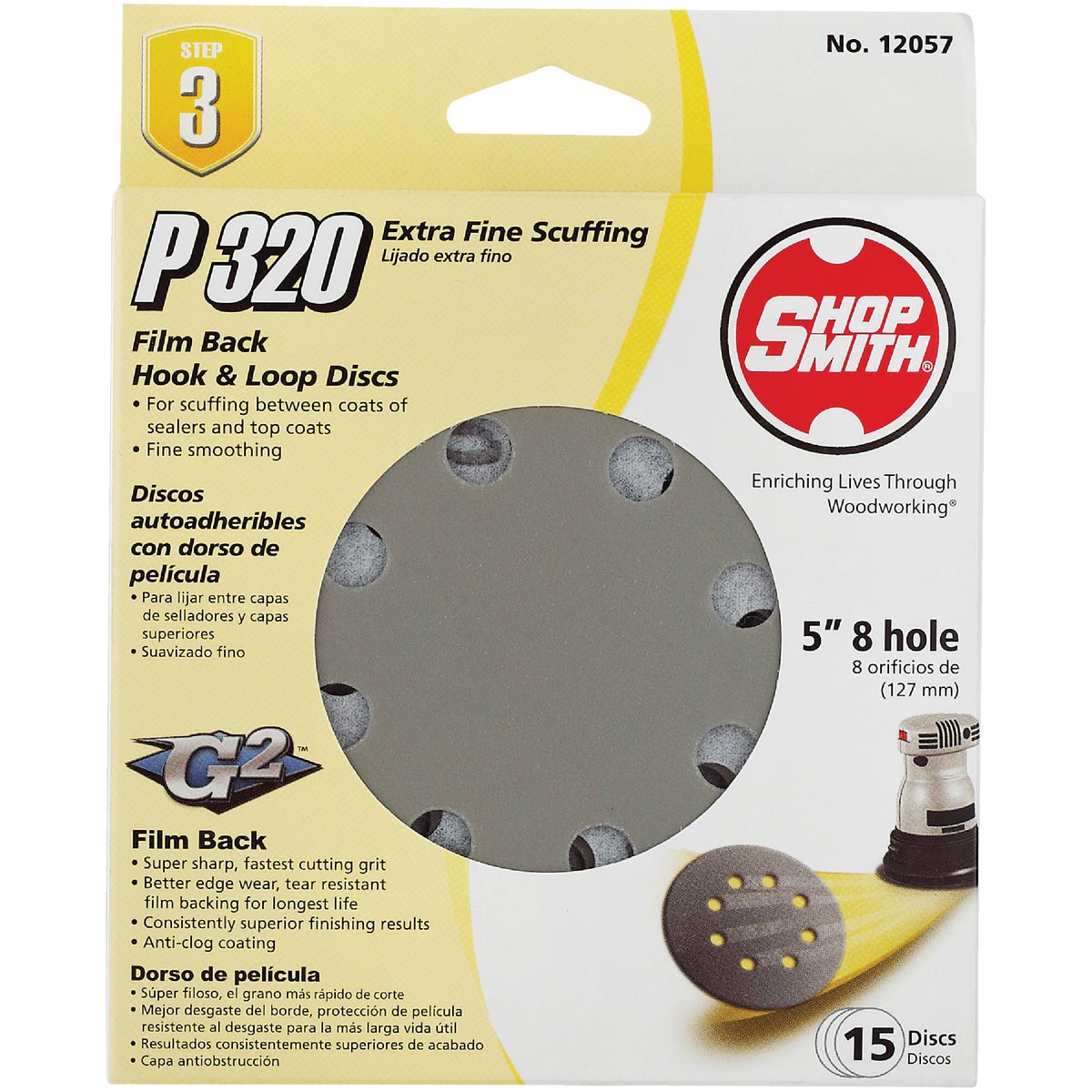 Shop Smith 5 In. 320-Grit 8-Hole Pattern Vented Sanding Disc with Hook & Loop Backing (15-Pack)