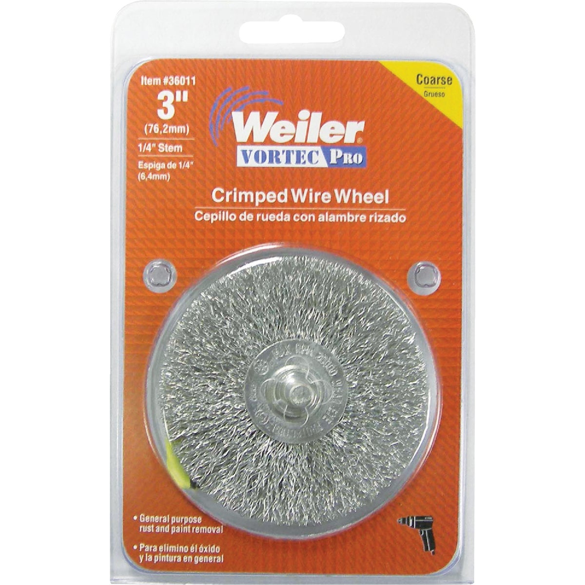 Weiler Vortec 3 In. Crimped, Coarse Drill-Mounted Wire Brush