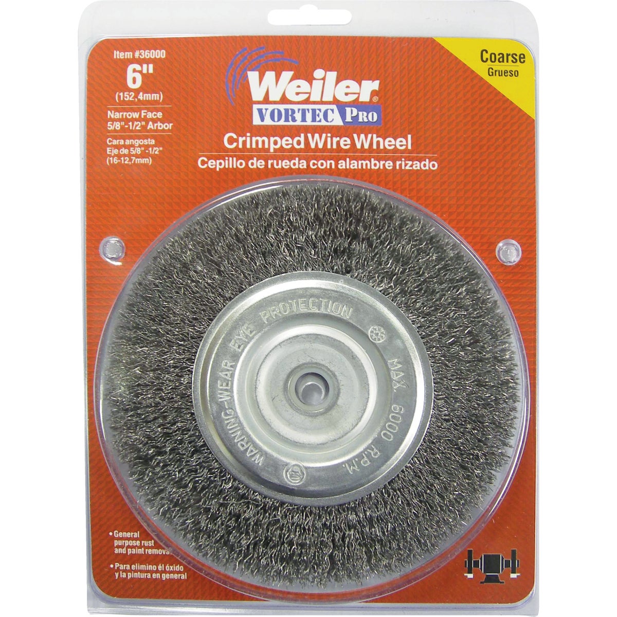 Weiler Vortec 6 In. Crimped, Coarse Bench Grinder Wire Wheel