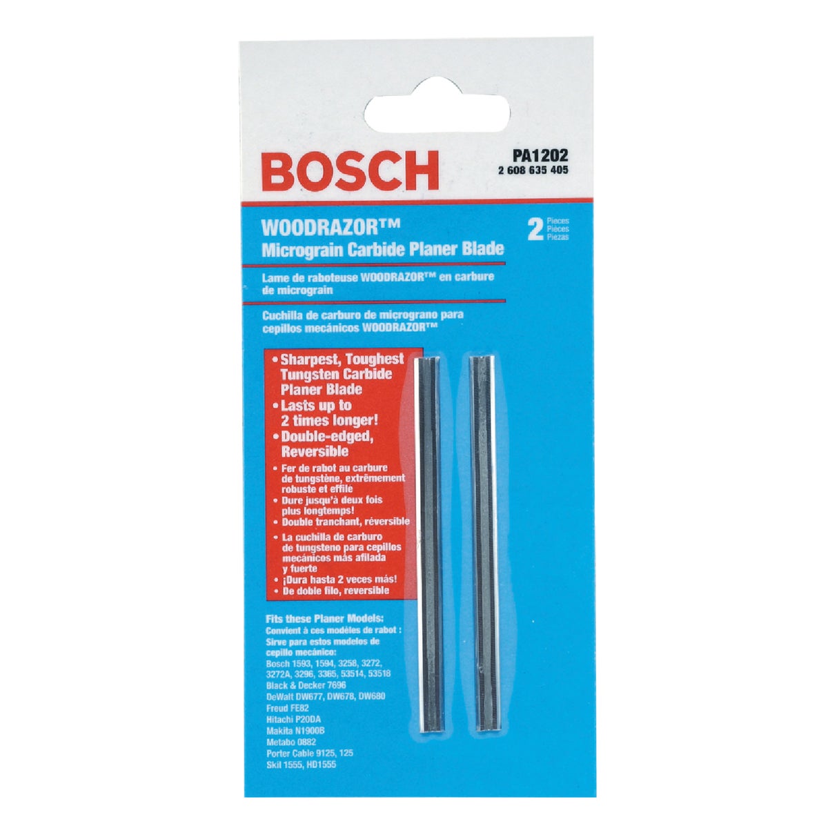 Bosch Woodrazor 3-1/4 In. Tungsten Carbide Planer Blade (2-Pack)