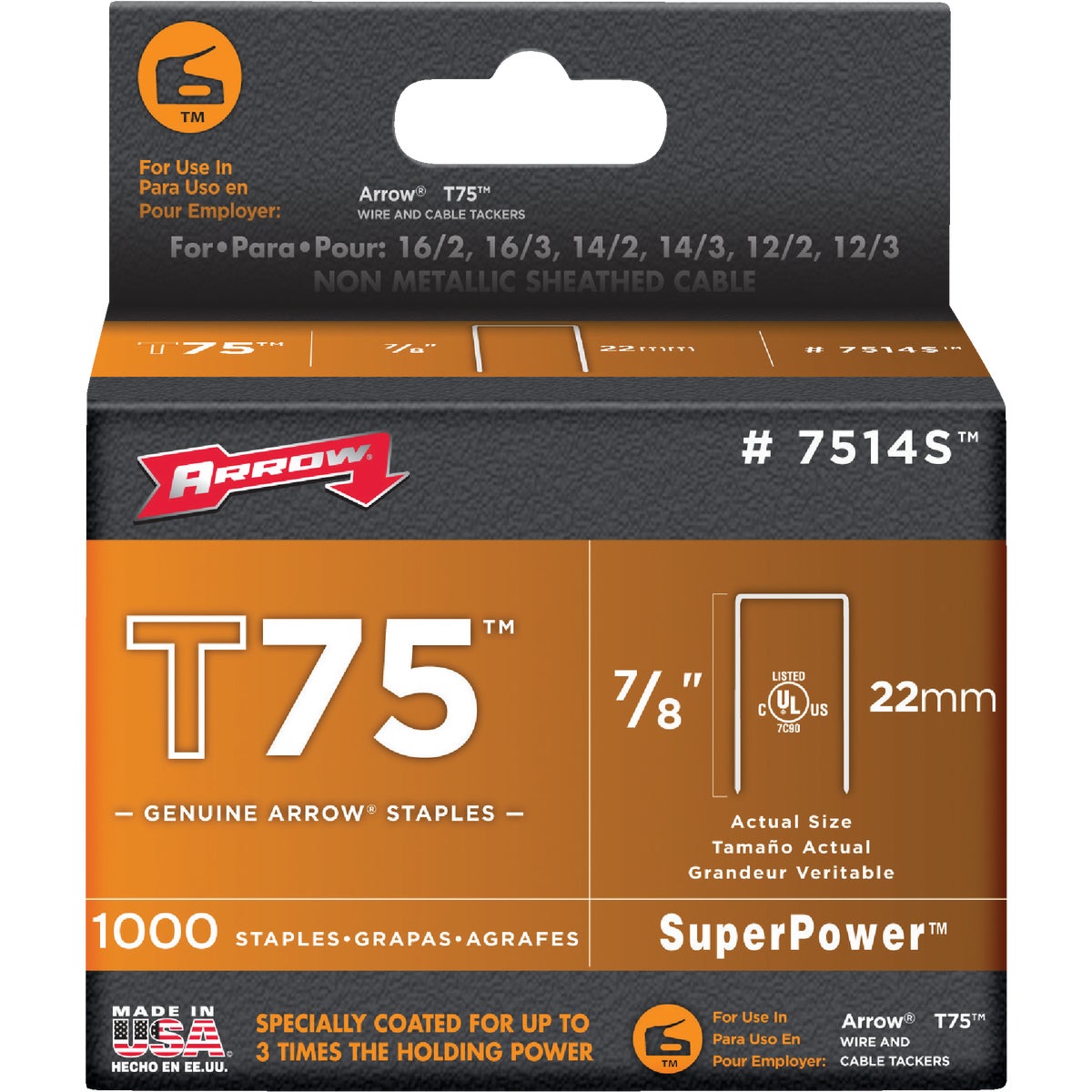 Arrow T75 SuperPower Staple, 7/8 In. (1000-Pack)