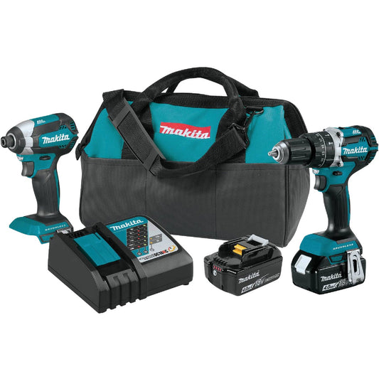 Makita 2-Tool 18V LXT Lithium-Ion Brushless Hammer Drill/Driver & Impact Driver Cordless Tool Combo Kit