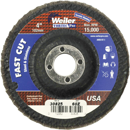 Weiler Vortec 4 In. x 5/8 In. 60-Grit Type 29 Angle Grinder Flap Disc