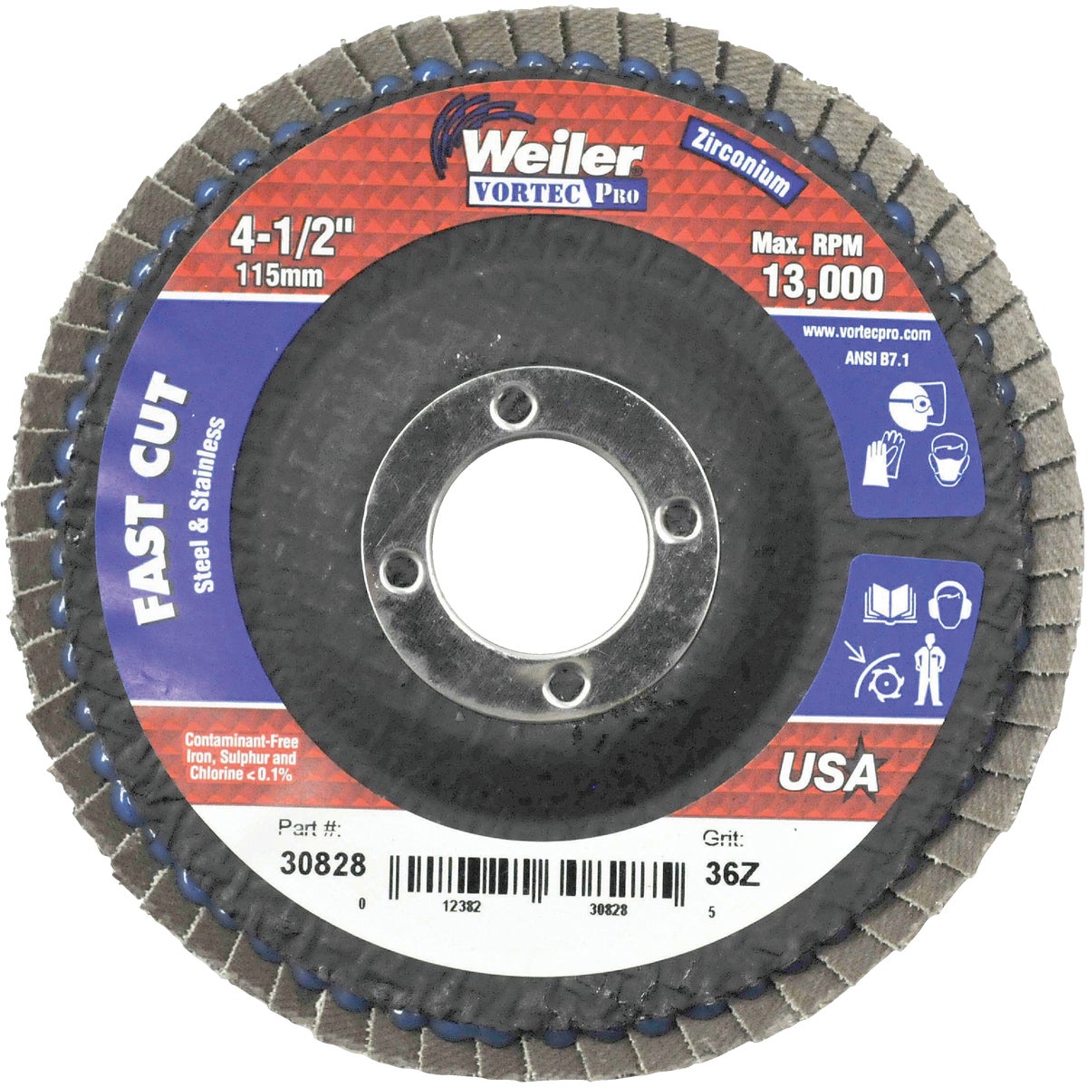 Weiler Vortec 4-1/2 In. x 7/8 In. 36-Grit Type 29 Angle Grinder Flap Disc