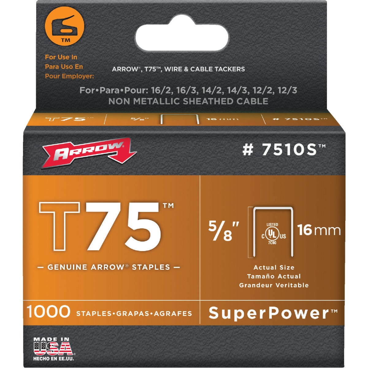 Arrow T75 SuperPower Staple, 5/8 In. (1000-Pack)