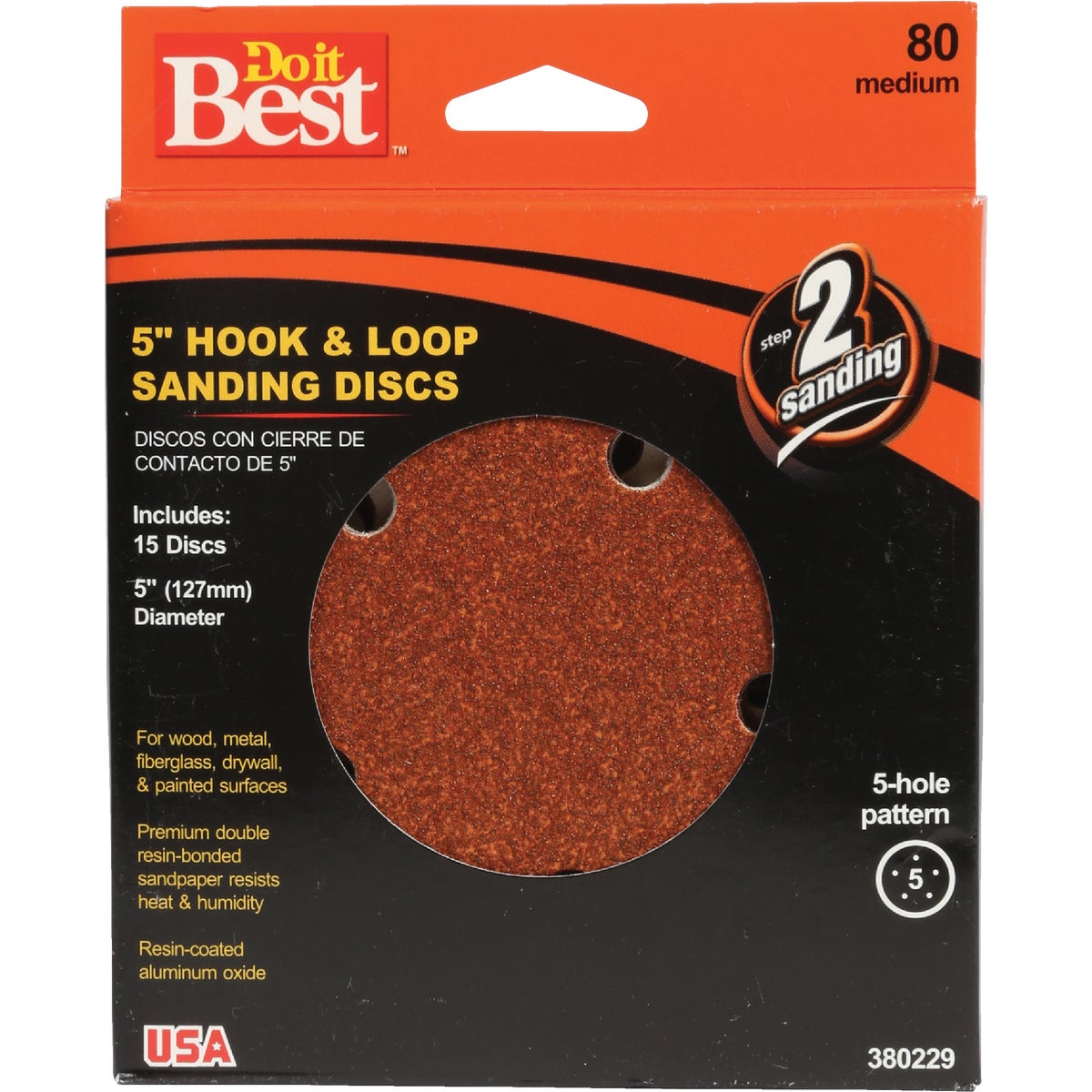 Do it Best 5 In. 80-Grit 5-Hole Pattern Vented Sanding Disc with Hook & Loop Backing (15-Pack)