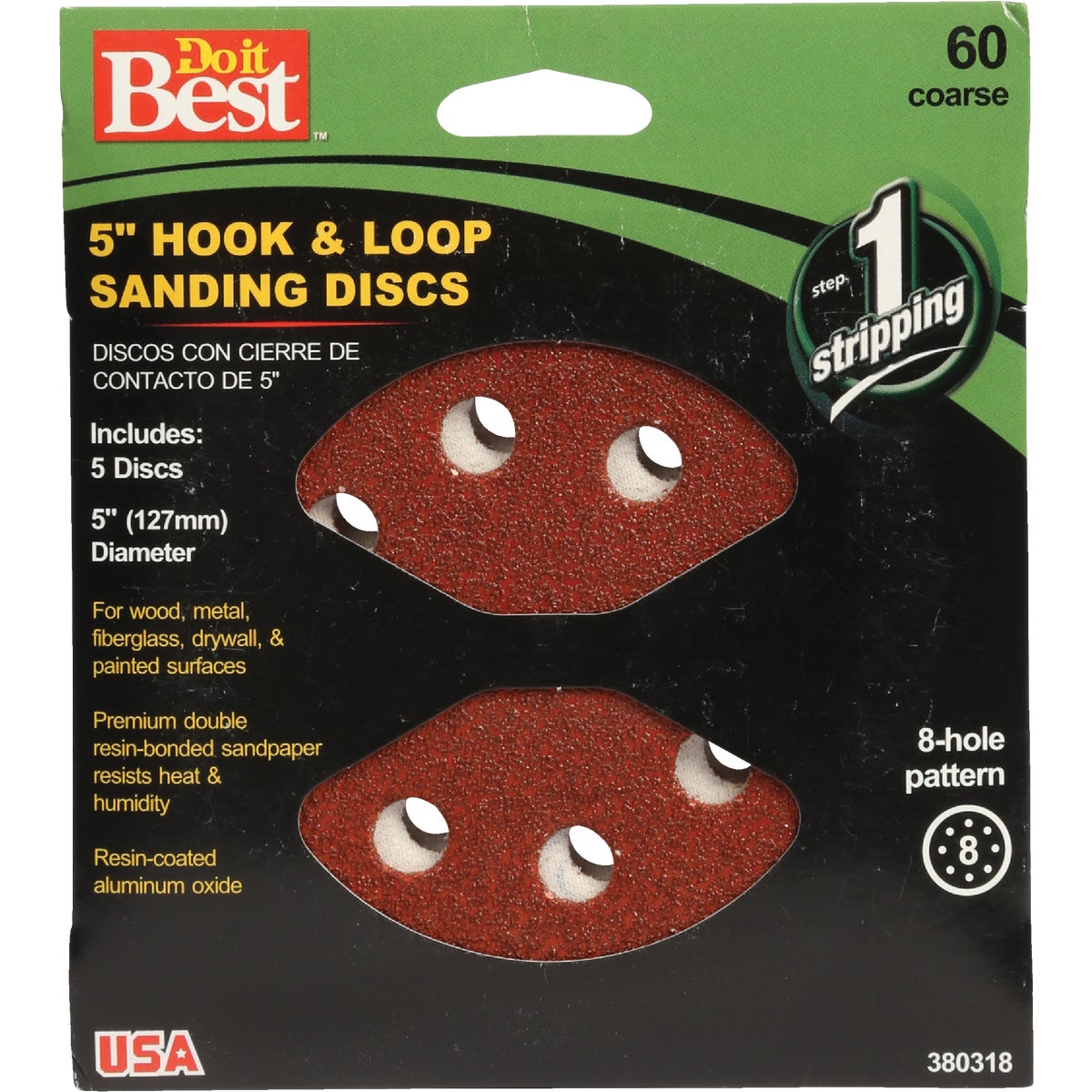 Do it Best 5 In. 60-Grit 8-Hole Pattern Vented Sanding Disc with Hook & Loop Backing (5-Pack)