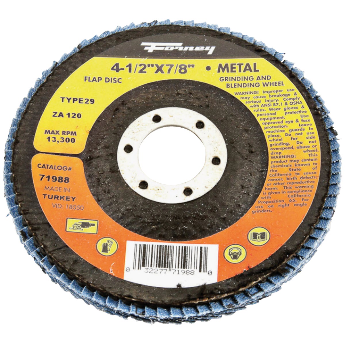 Forney 4-1/2 In. x 7/8 In. 120-Grit Type 29 Blue Zirconia Angle Grinder Flap Disc