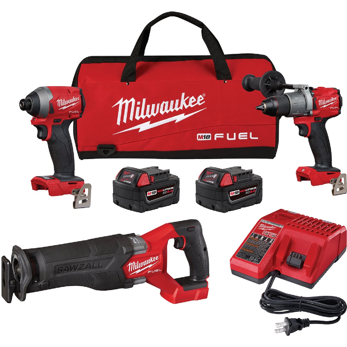 Milwaukee 3-Tool M18 FUEL 18 Volt Lithium-Ion Brushless Hammer Drill/Impact Driver/Sawzall Cordless Tool Combo Kit