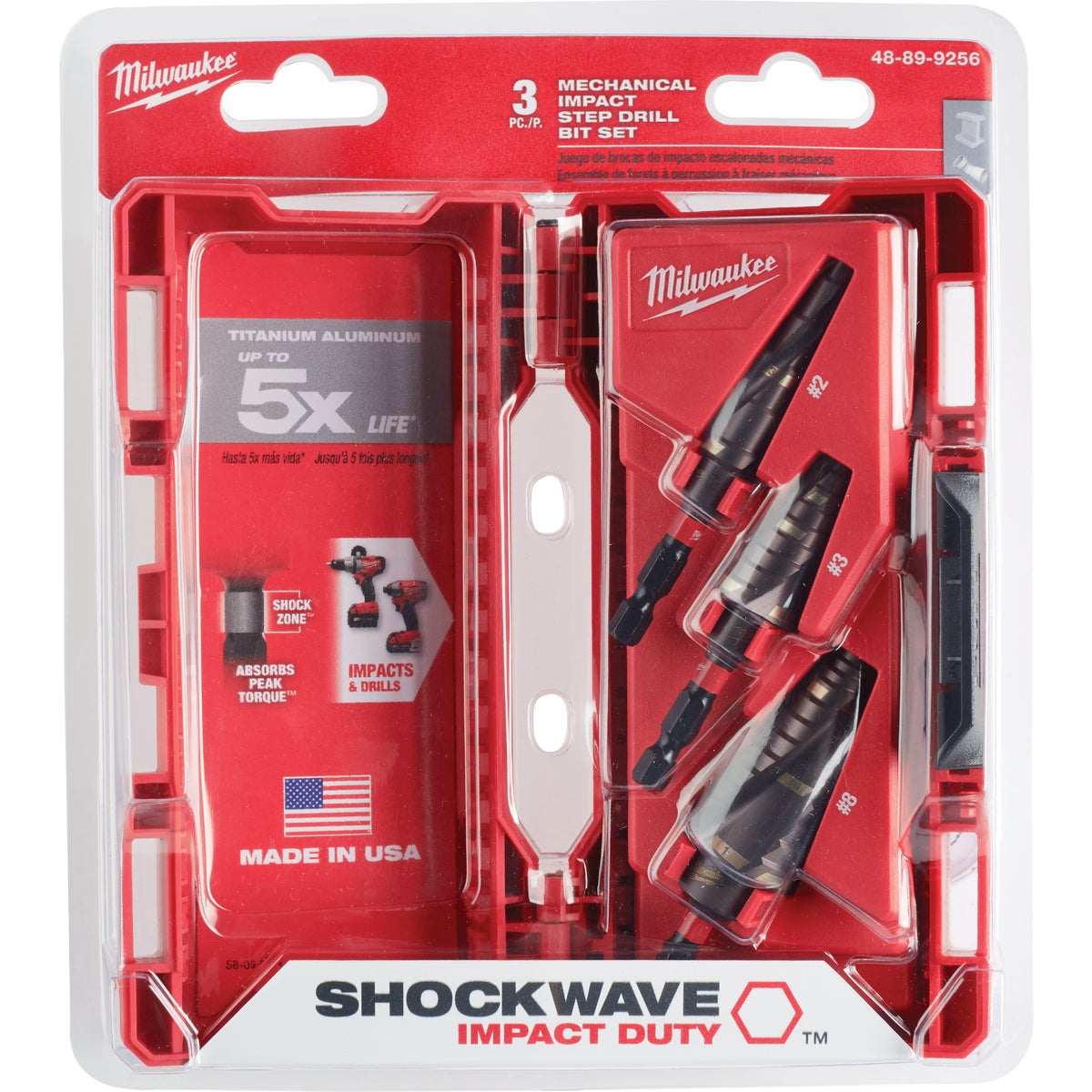 Milwaukee Shockwave Impact Duty 3-Piece Titanium Step Drill Bit Set, #2 #3 #8