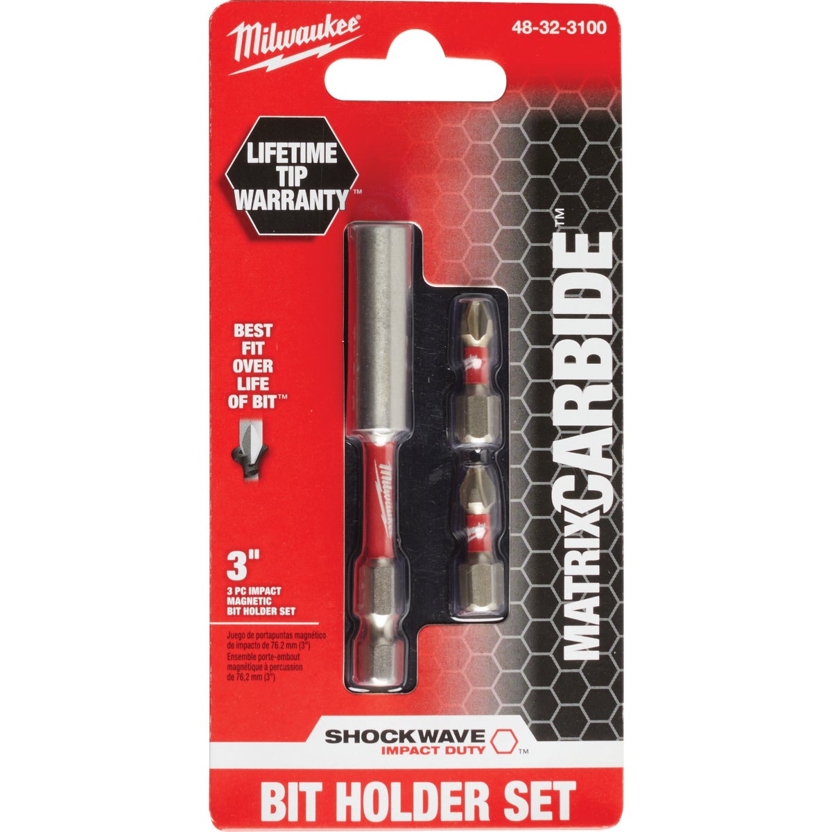 Milwaukee Shockwave Matrix Carbide 3 In. Magnetic Bit Holder with Two Insert Bits