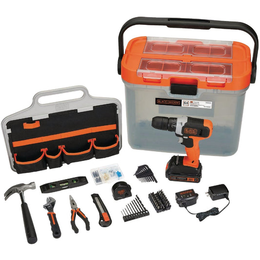 Black & Decker 20V MAX Lithium-Ion Cordless Drill/Driver & 63-Piece Hand Tool & Accessory Home Project Kit