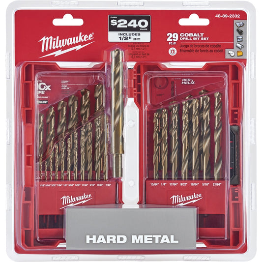 Milwaukee RED HELIX 29-Piece Cobalt Drill Bit Set, 1/16 In. thru 1/2 In.